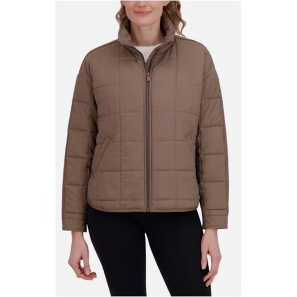 NWT Roxy Womens Brown Grid Quilted Puffer Jacket Full Zip SZ XS - Picture 2 of 5